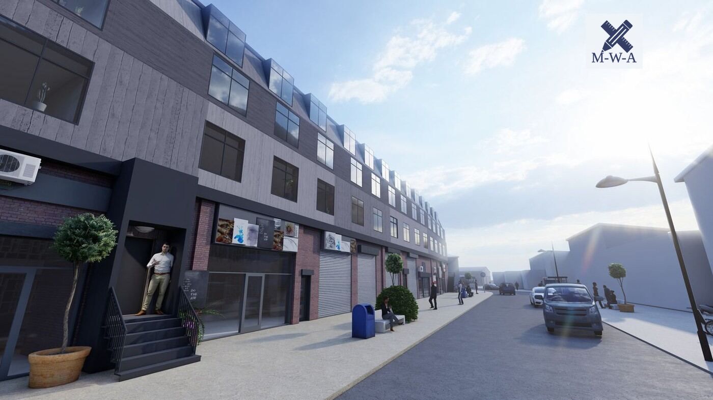 Street view of Charles House with re-clad upper floors
