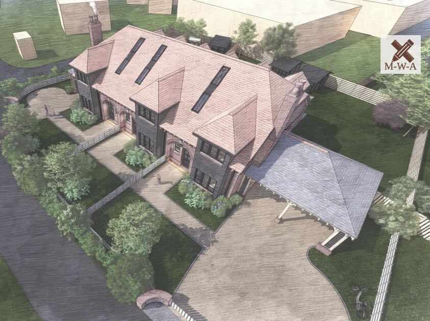 Aerial render of the principal house at Hillfields