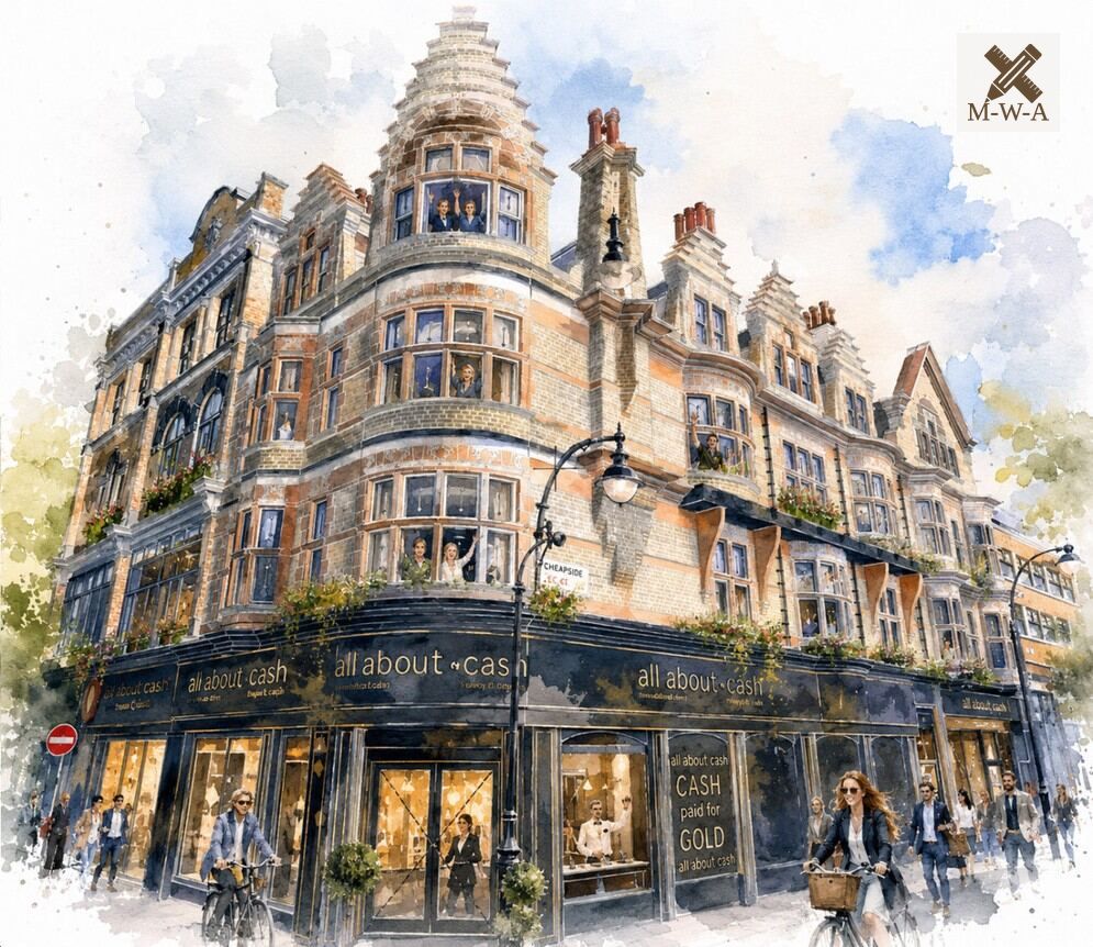 Watercolour of the Oxford Road and Cheapside corner building